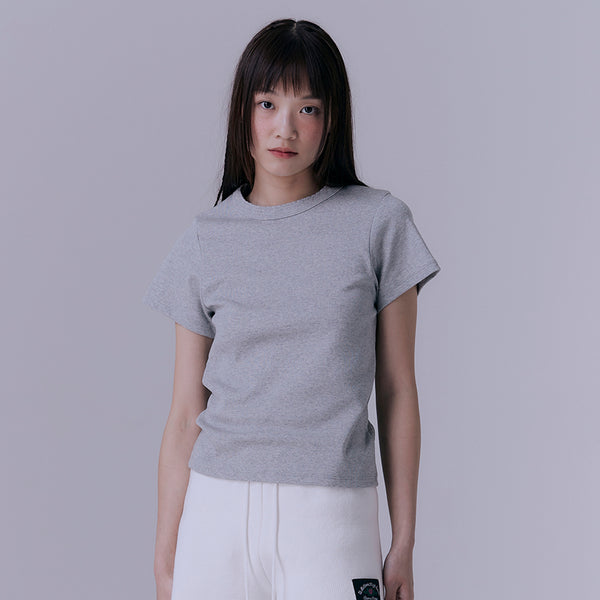 90's scallop stitch neck t-shirt (GREY)