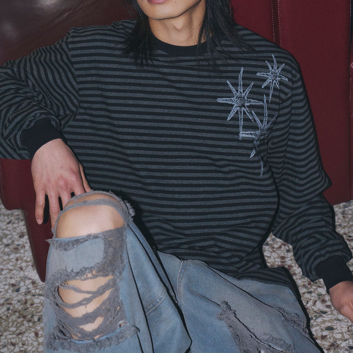 Untitled スターリーナイト スモールストライプ 長袖 BLack Chacoal