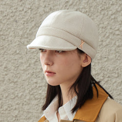 VA Stud Herringbone Slim Newsboy Cap / Ivory