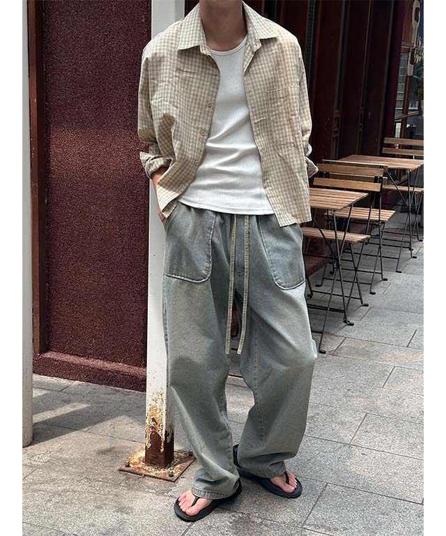 [Unisex] リネンクロップチェックシャツ ver.2(3color)