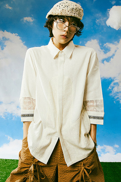 Lace Coloring Linen Shirt Ivory