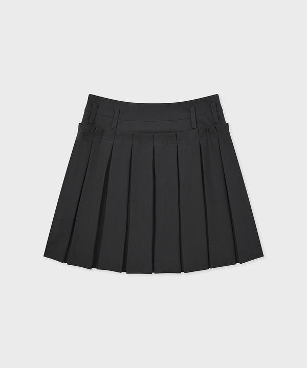 DOUBLE-LAYER PLEATED SKIRT CHARCOAL