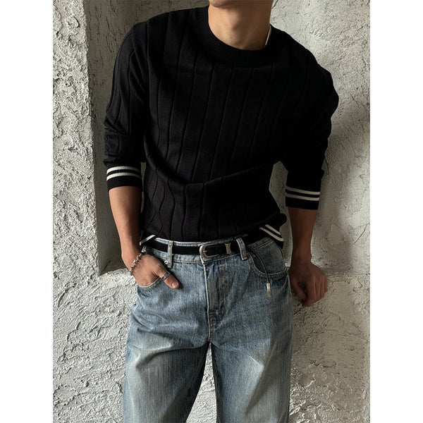  [MUSCLE FIT] LIne round neck knit(3color)