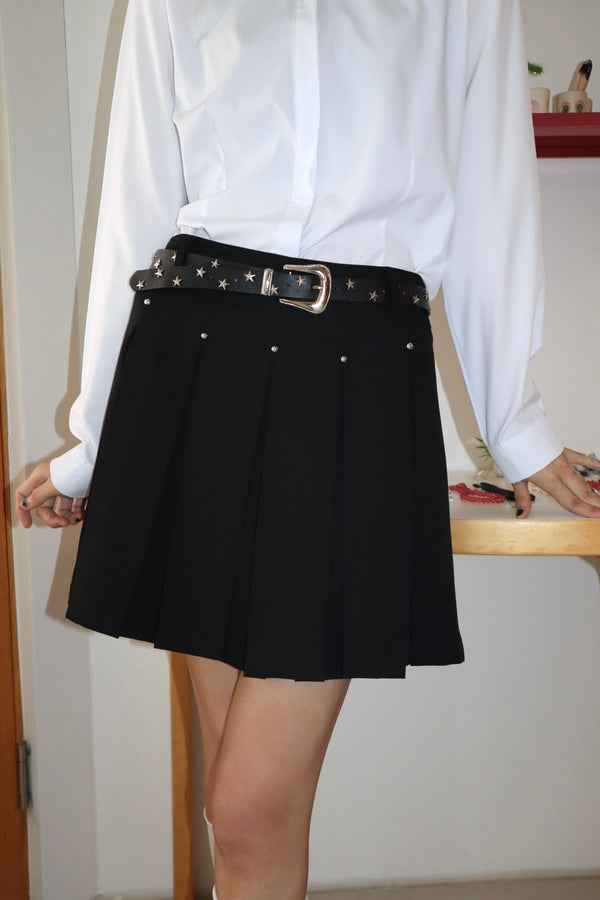 Rock Stud Pleats Skirt (black)