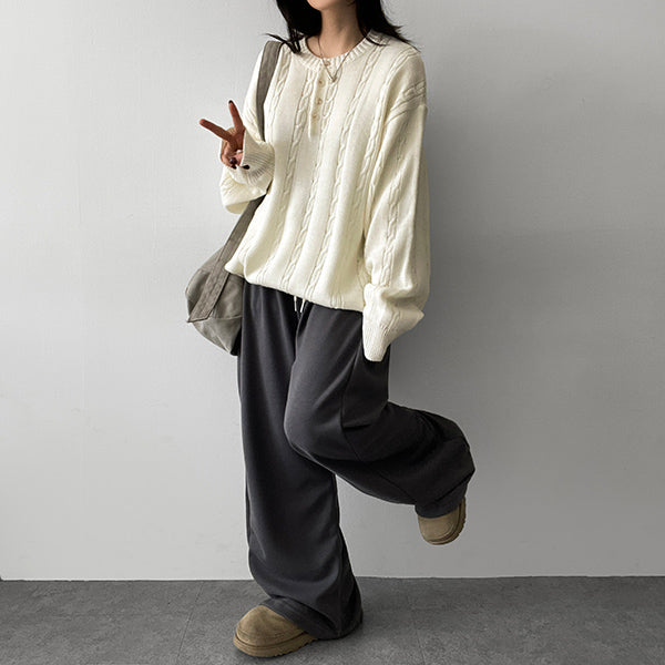 Ichi ケーブルスナップヘンリーネックニット