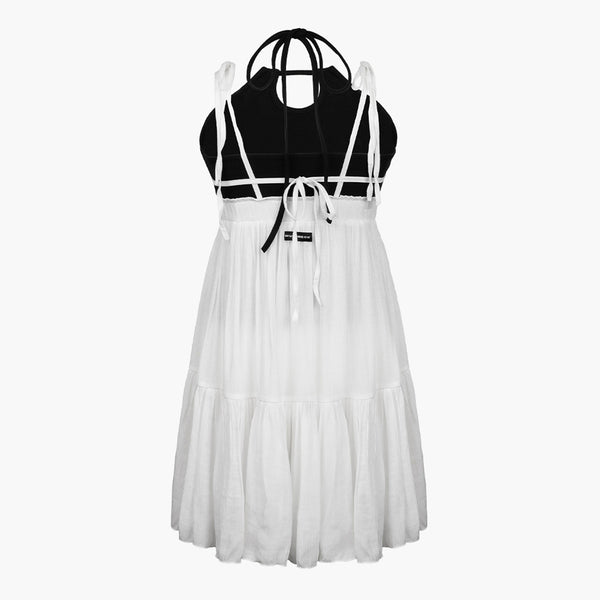 RIBBON FLAERD DRESS WHITE