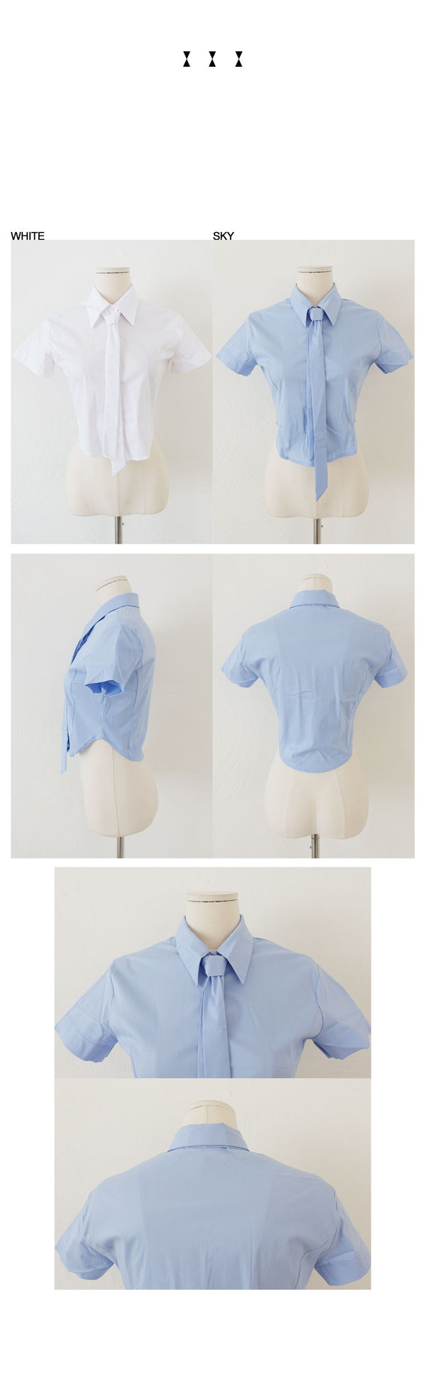 TIE SHORT SLEEVE SHIRT (WHITE, SKY 2COLORS!)