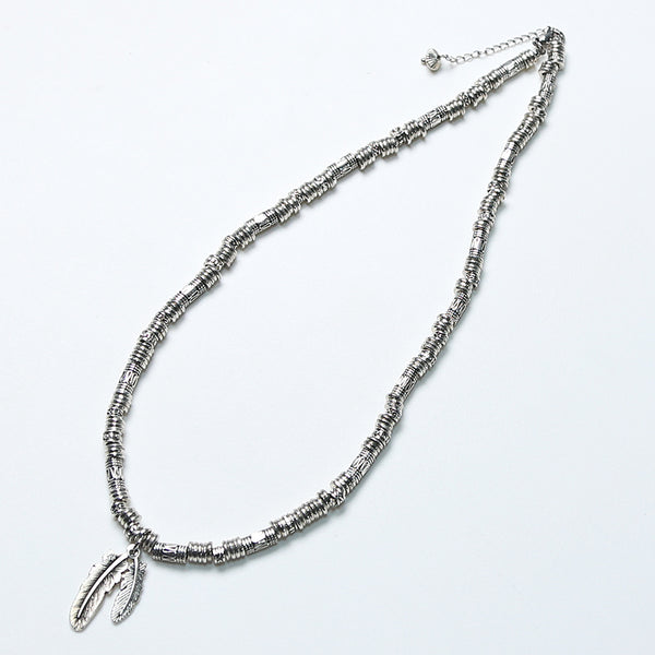 feather & antique silver beads necklace