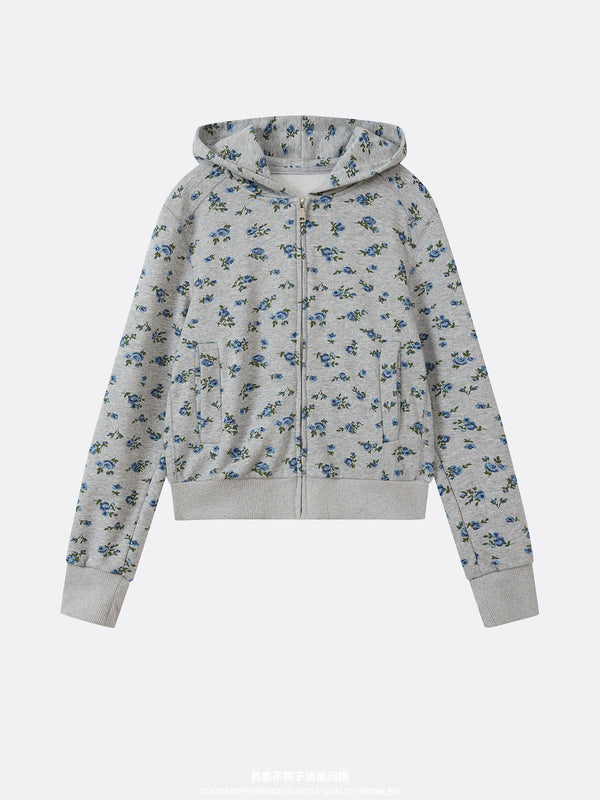 vintage flower hooded zip-up