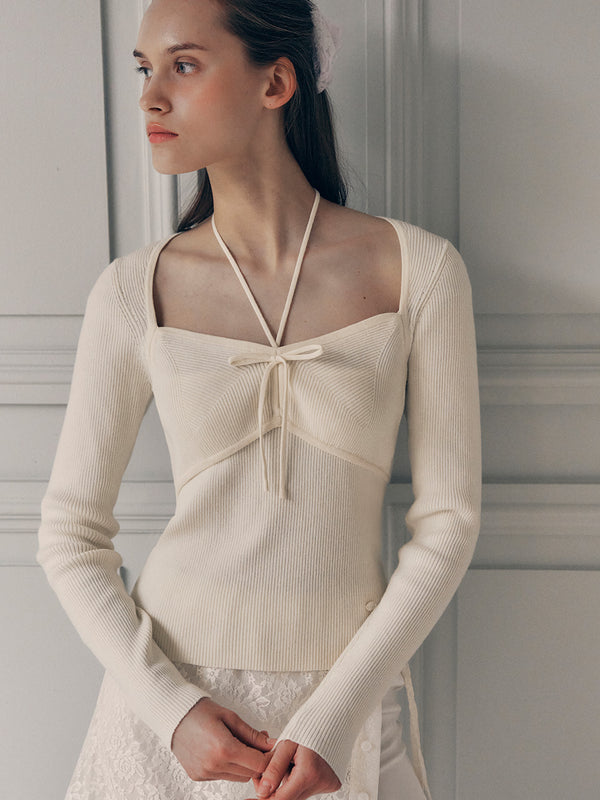 RIBBON HALTER KNIT IVORY