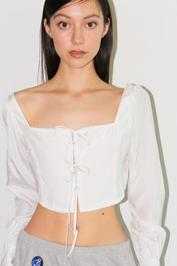 RIBBON SQUARE NECK CROP BLOUSE / WHITE