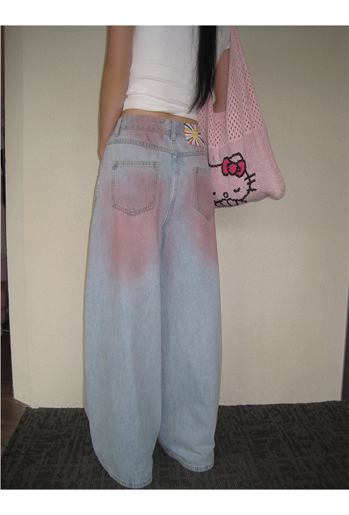 Big painting wide denim pants