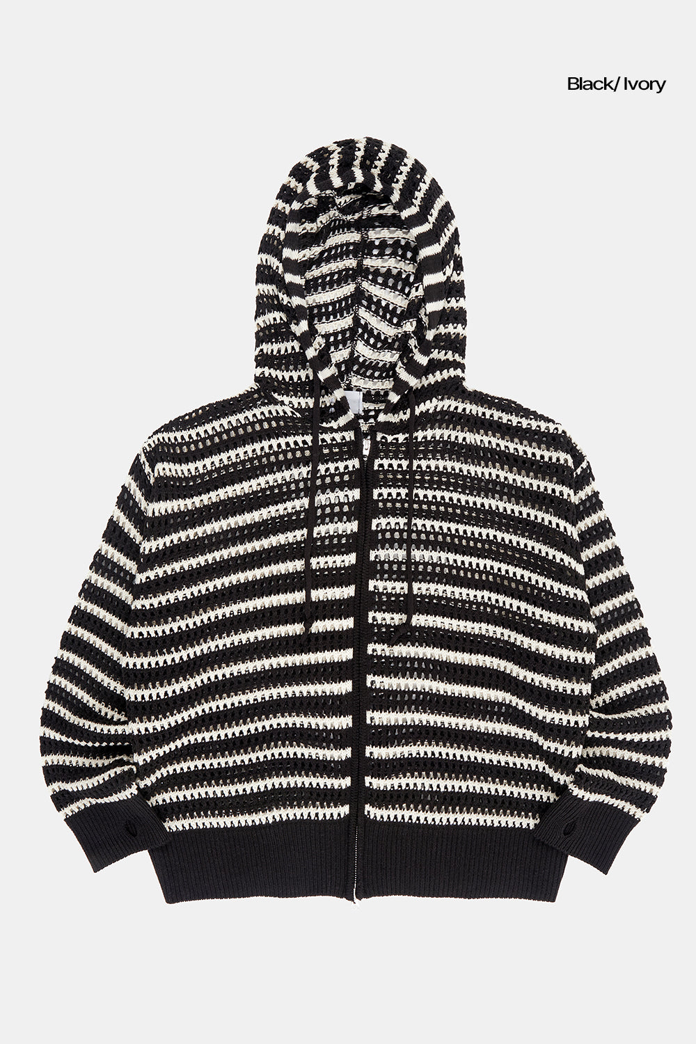 Lex mesh stripe knit hood zip-up