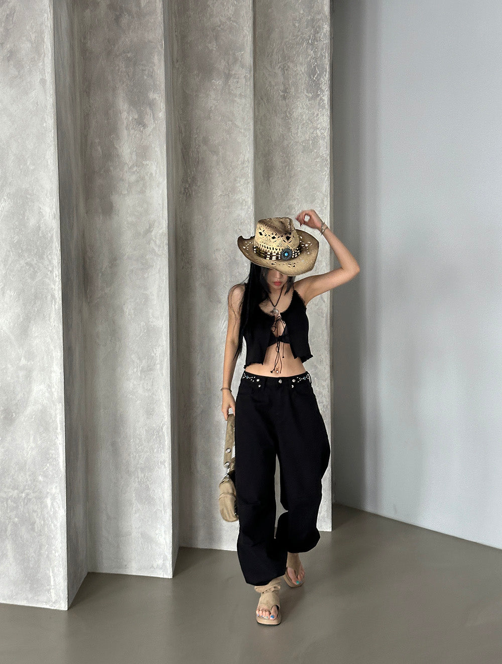 Ethnic Parts Black Wide Pants