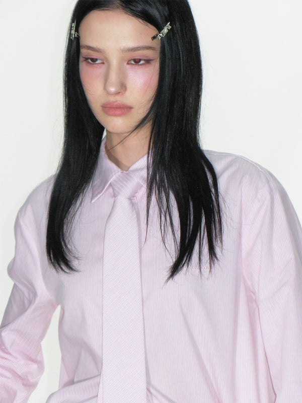 STRIPED SHIRT & NECKTIE SET_PINK