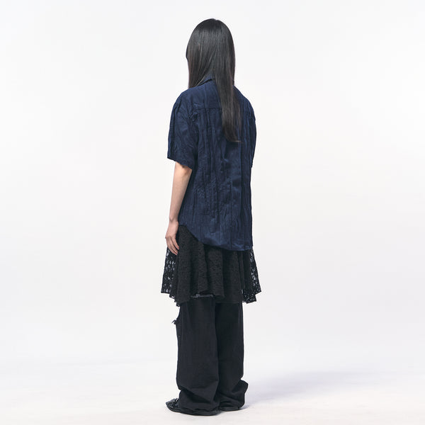 CRINKLE LINEN HALF SHIRTS NAVY