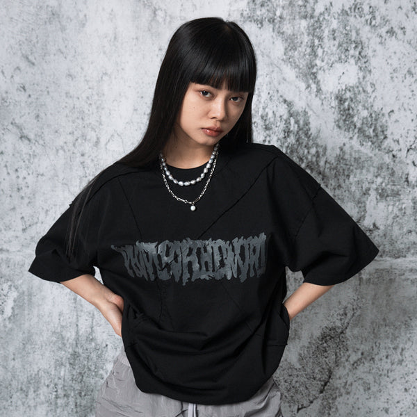 Cutting Logo Oversized Fit T-shirt (BLACK)