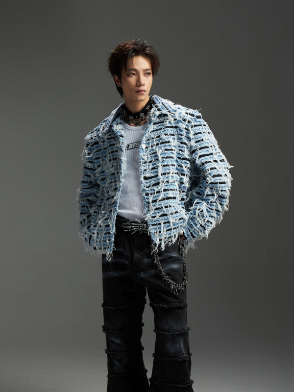 stitching remodeled lapel tassel denim jacket