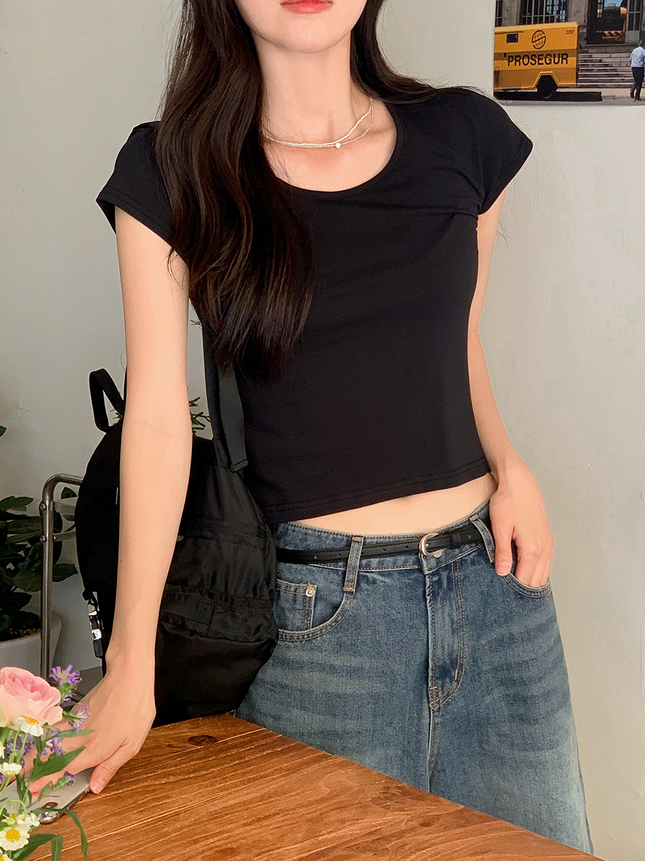 Slim Crop Short Sleeve T-Shirt (4color)