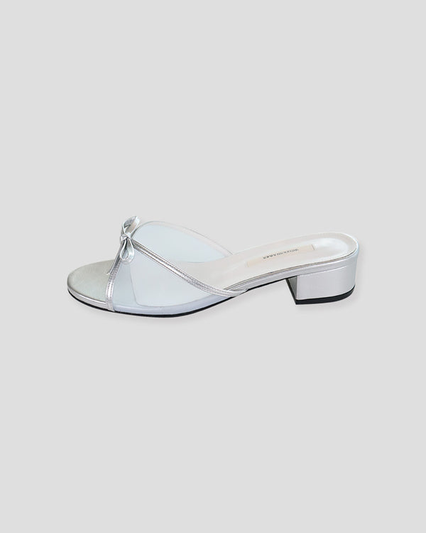 Ribbon mesh mule_silver