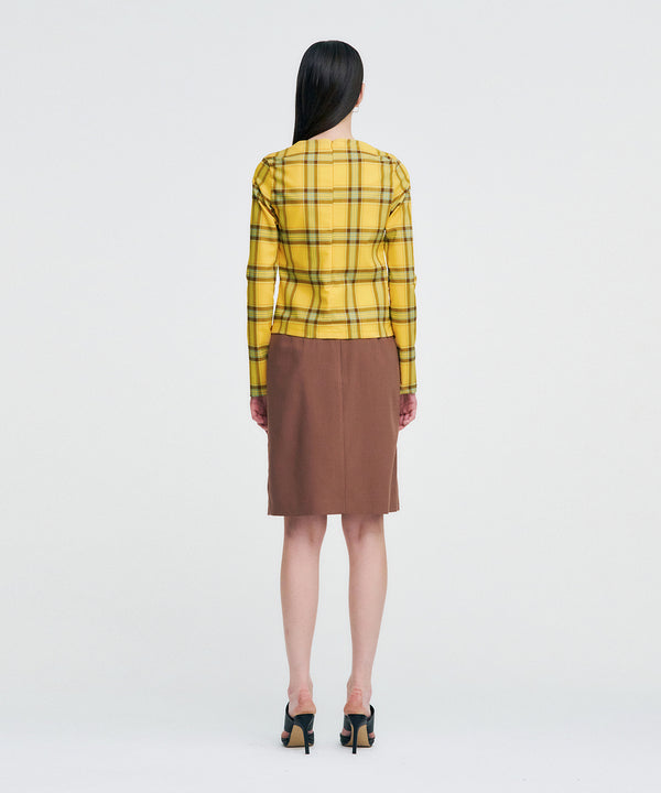 Twisted Check High-neck Top _ YELLOW