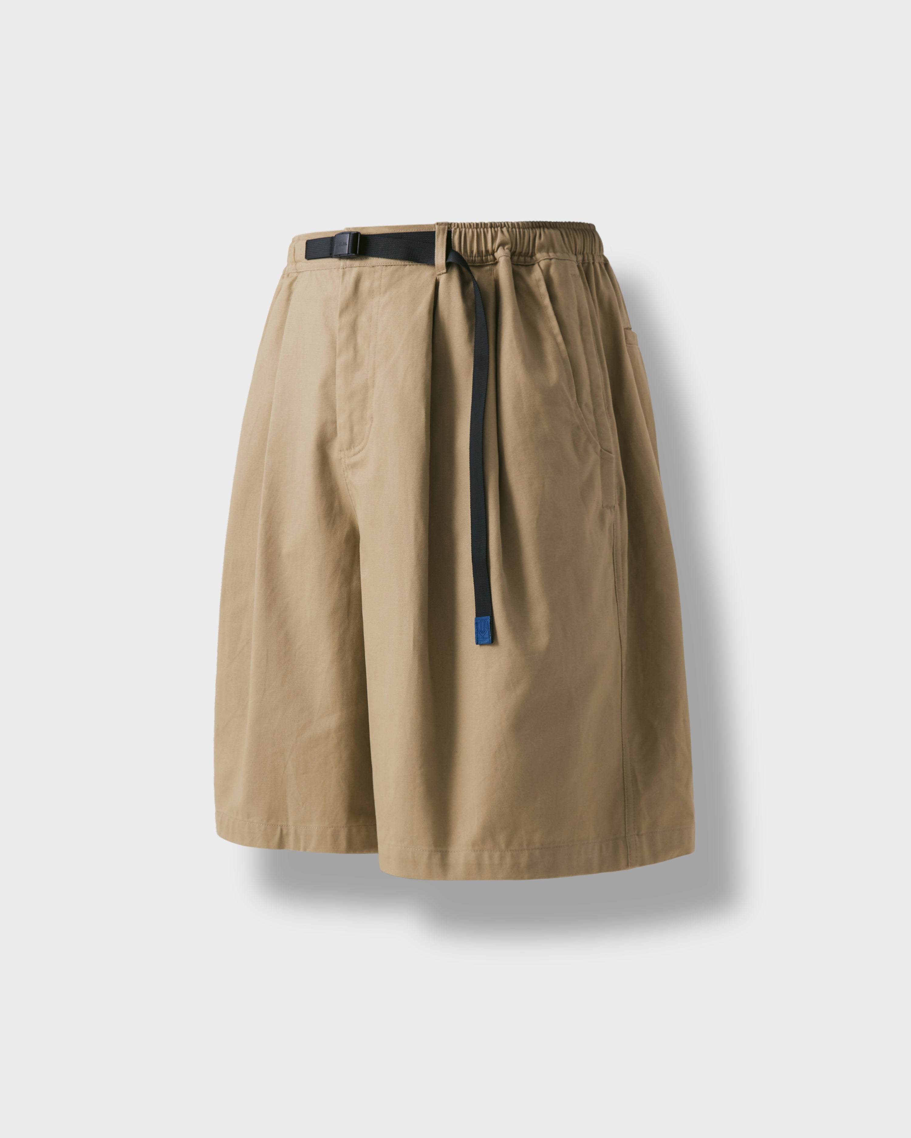 Twill Tuck Belt Wide Half Pants - Beige