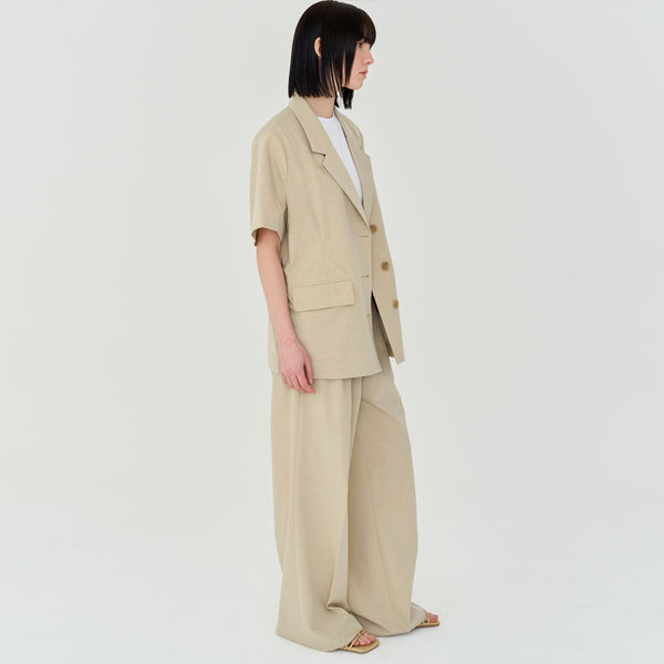 THREE PINTUCK SUMMER WOOL PANTS (BEIGE)