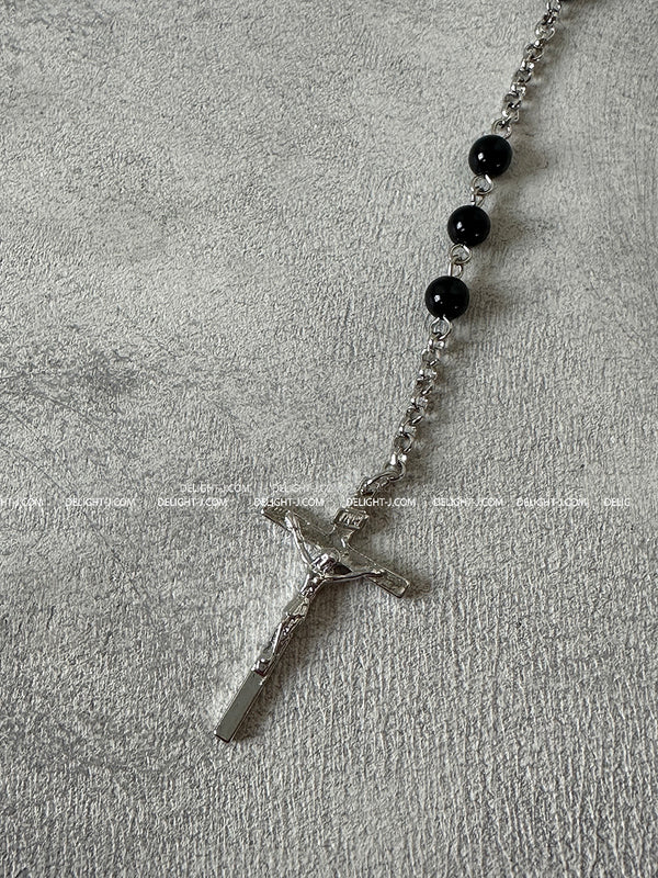 Black Ball Mix Cross Long Necklace