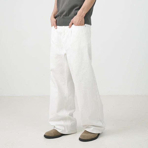 Pin-tuck wide white pants