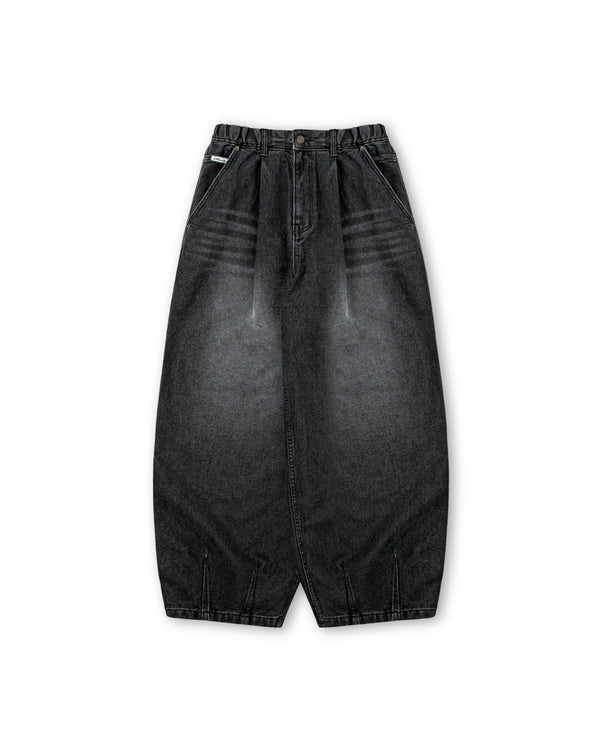 Tin Denim Washing Balloon Pants - Black Denim