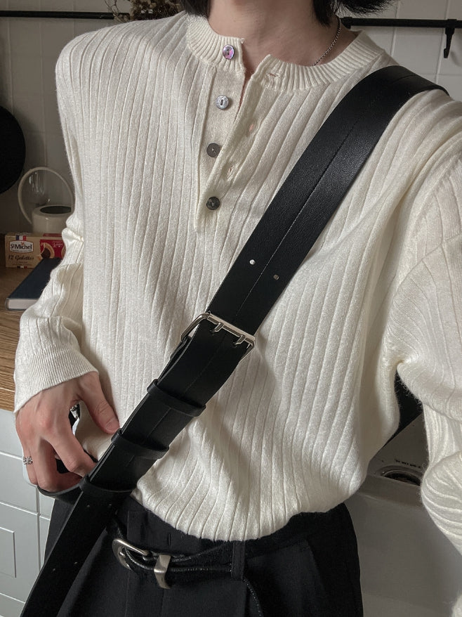 Halo Ribbed Henley Neck Knit - 2PLAN | 60% - Asian Fashion