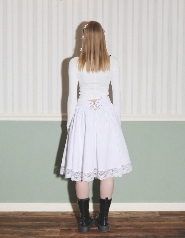 Corset Lace Hem Skirt (White)