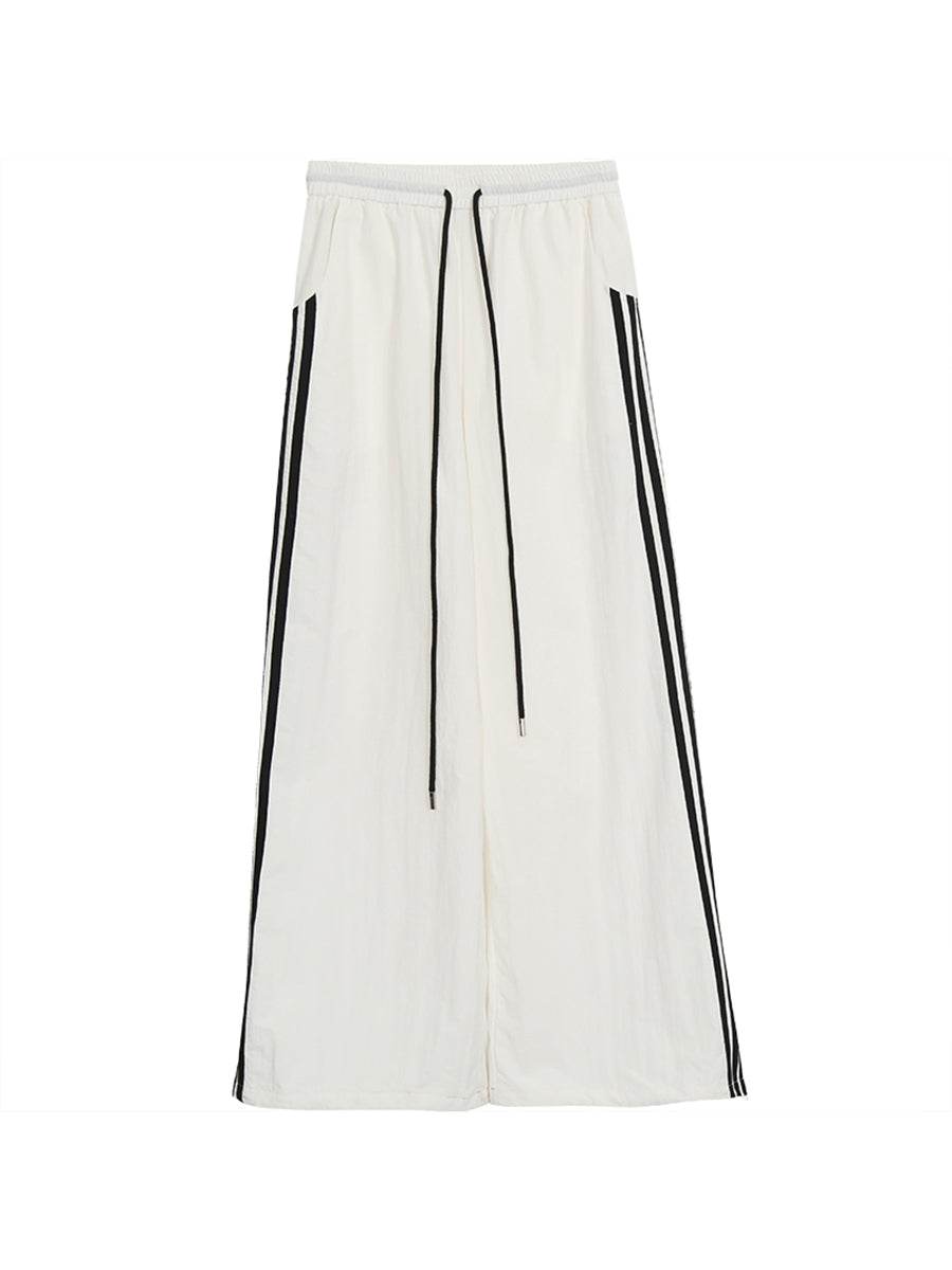 White banding nylon line wide pants