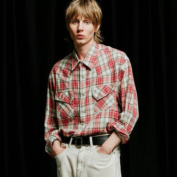 03s plaid western shirt red