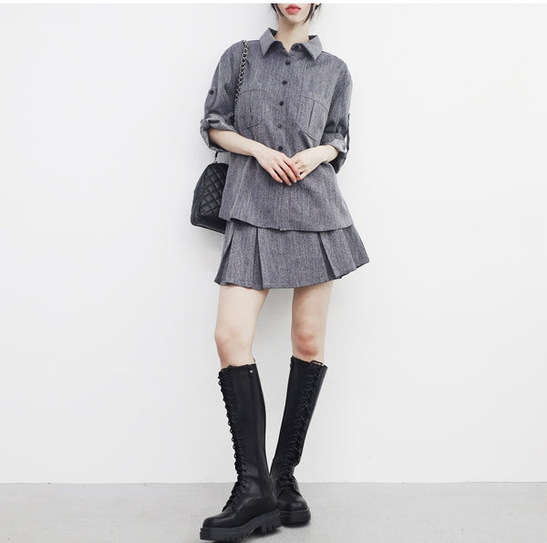 [NONCODE] Porian Roll-Up Shirt + Skirt Set