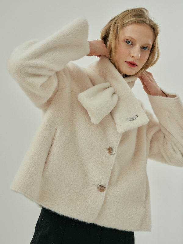 CRESENT RING simple fur muffler [ivory]