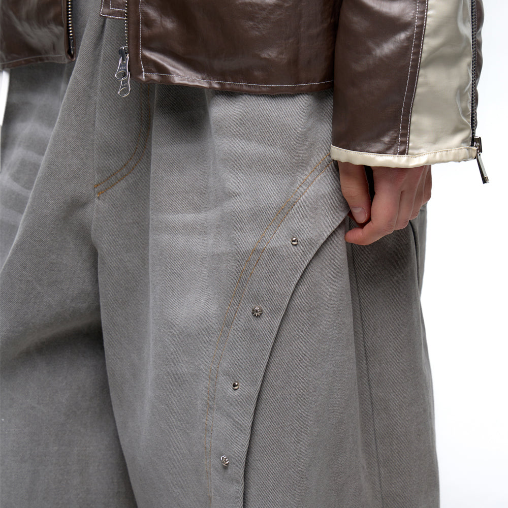 CURVED INCISION BALLOON DENIM PANTS - GRAY - RSSC | 60