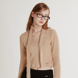 MUFFLER V-NECK CROP TOP_BEIGE