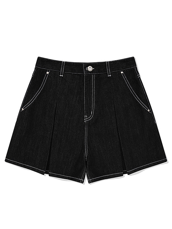 FLARE SHORT DENIM PANTS [BLACK]