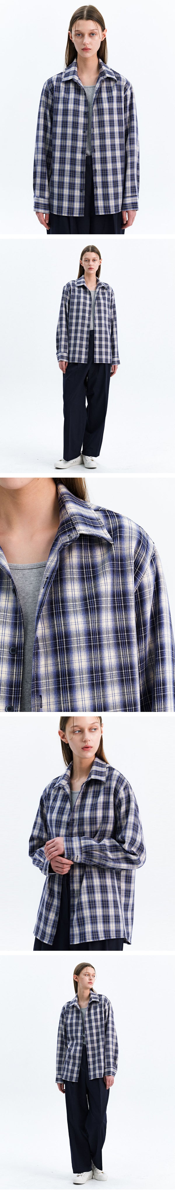 PATTERNED ETHNIC OMBRE CHECK SHIRT_BLUE