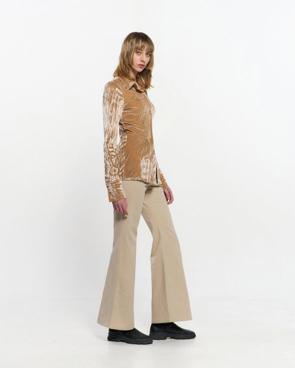 Embroidered Velvet Slim Shirt _ BEIGE