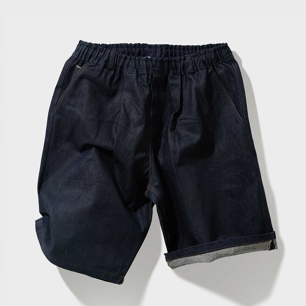 Selvedge coated bermuda banding pants (DARK BLUE)