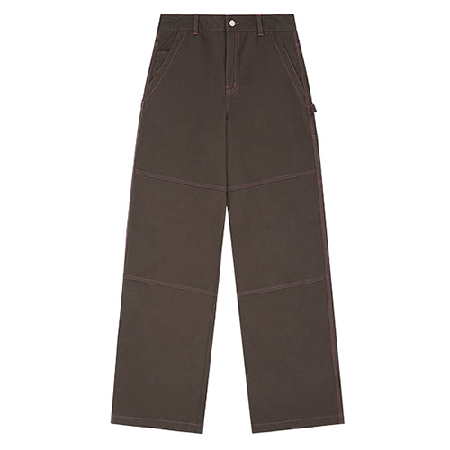 Stitch Detail Semi-Wide Cotton Pants