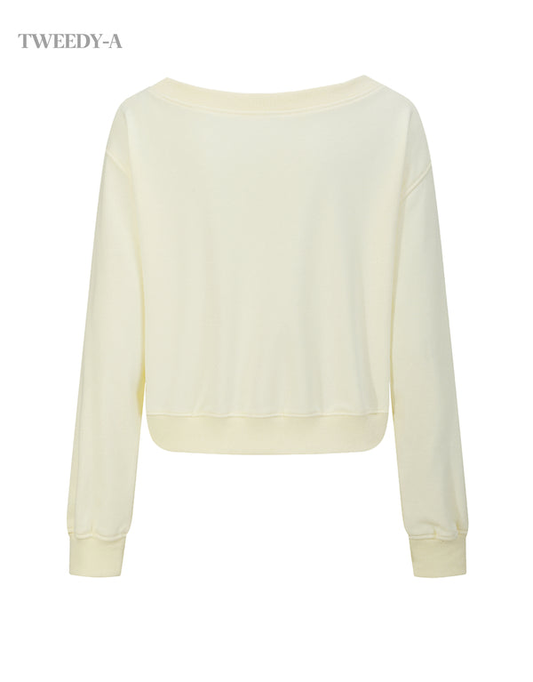 Stella Ribbon Hotfix Cropped Off-Shoulder Sweatshirt 3 Colors