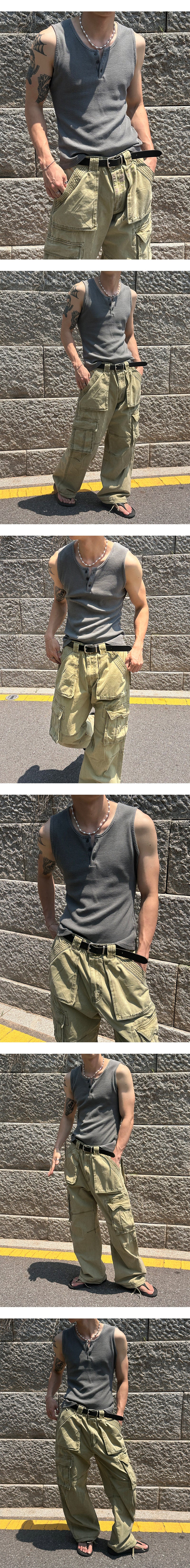 [S/S] ピグメントヘンリーネッククロップノースリーブ(3color)
