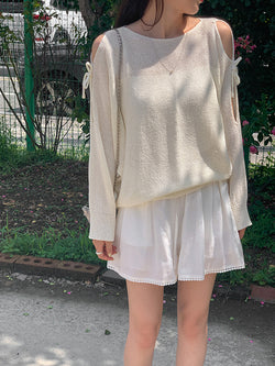 Rivera Slit Summer Ribbon Cutout Bookle Long Sleeve Knitwear (5 colors)