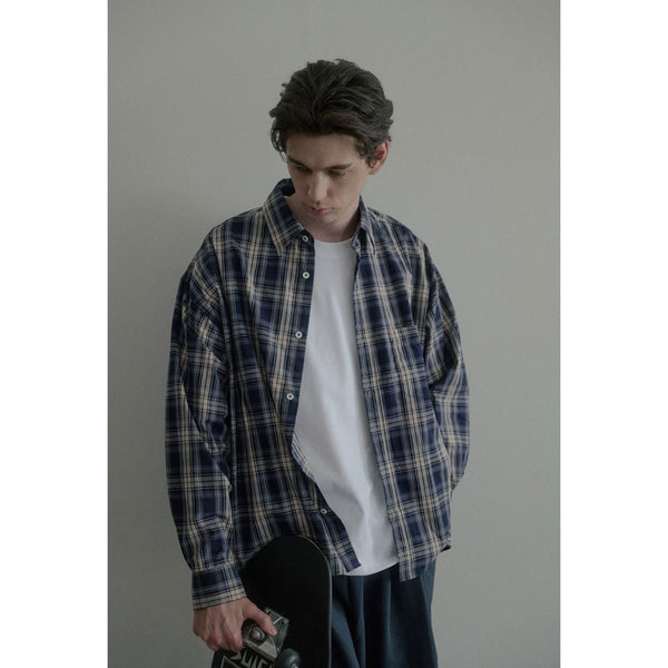 Vintage washing navy check shirts