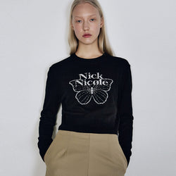 CASHMERE BUTTERFLY SIGNATURE CROP KNIT_BLACK