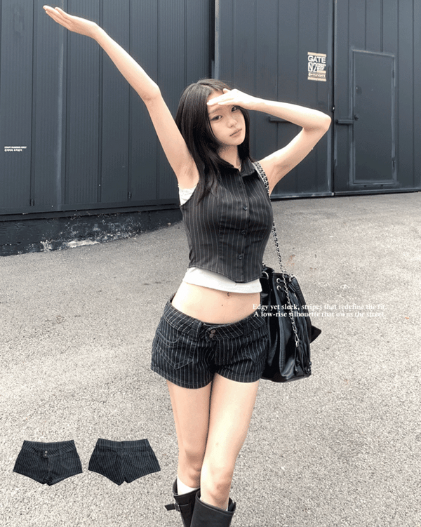 Chrome Pinstripe Low-Rise Shorts (One Color)