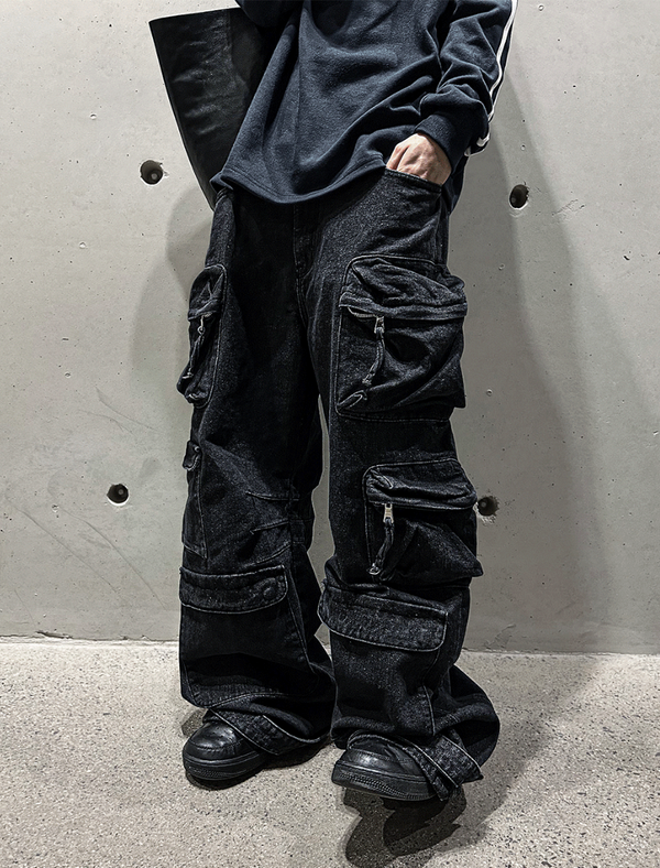 multi pocket cargo denim pants